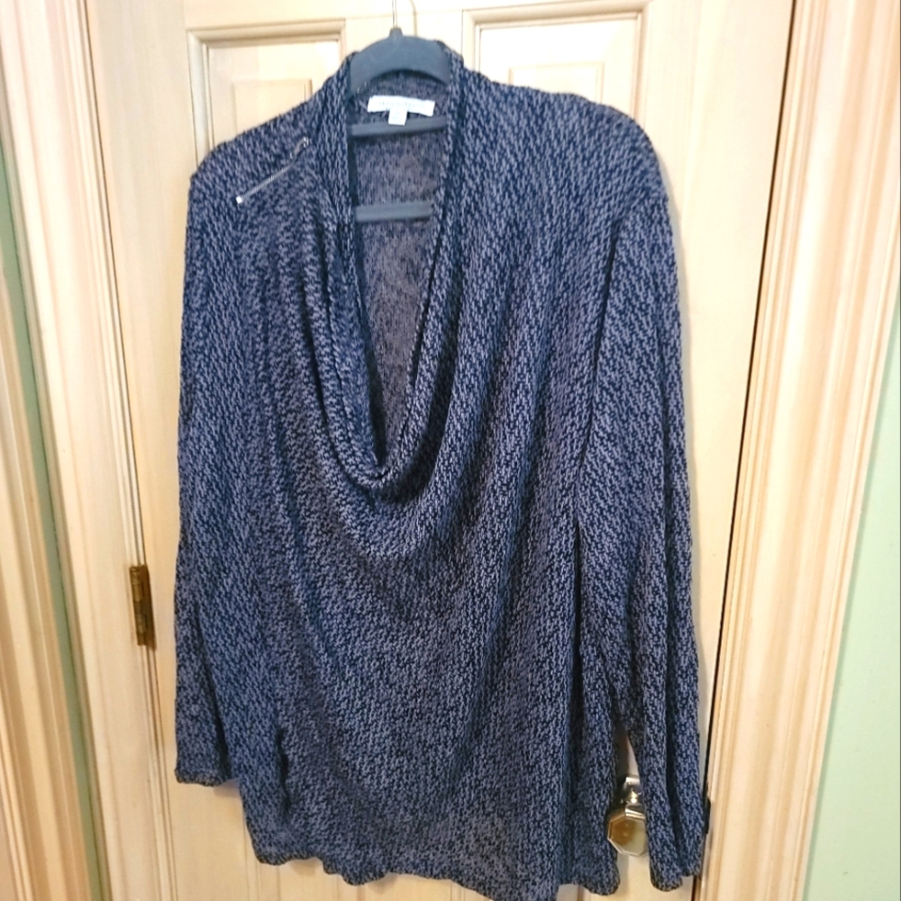 Womens Plus Sz 2X Green Envelope Cowl Neck Sweater Zips